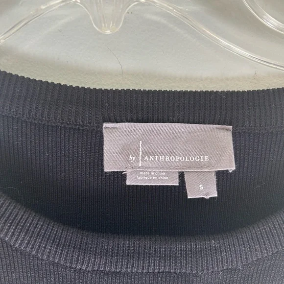Anthropologie NWOT Black Crew Neck Sweater White Shirt Detail Attached Small - Picture 2 of 9